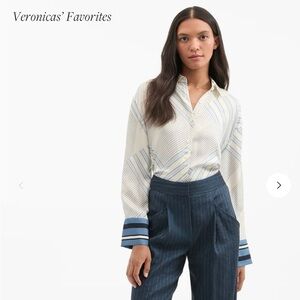Veronica Beard White and Blue Striped Blouse